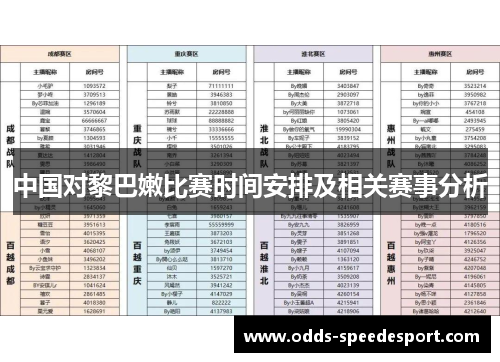 中国对黎巴嫩比赛时间安排及相关赛事分析